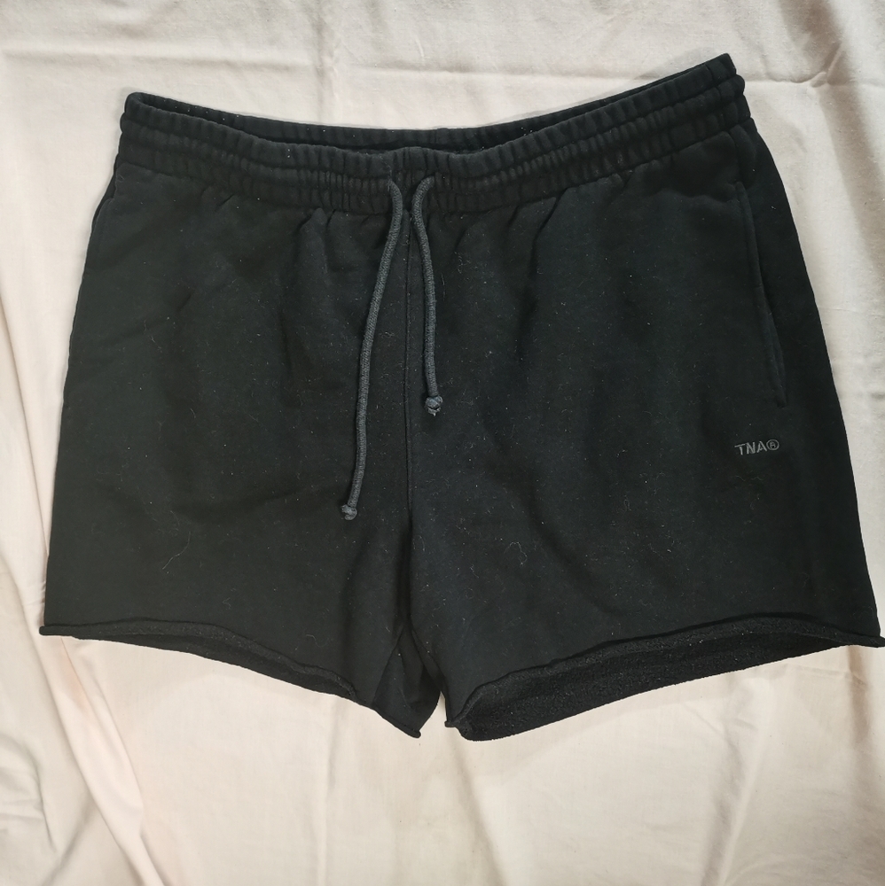 TNA Women's Sweatfleece Cozy Fleece Boyfriend Fit Black Shorts XL